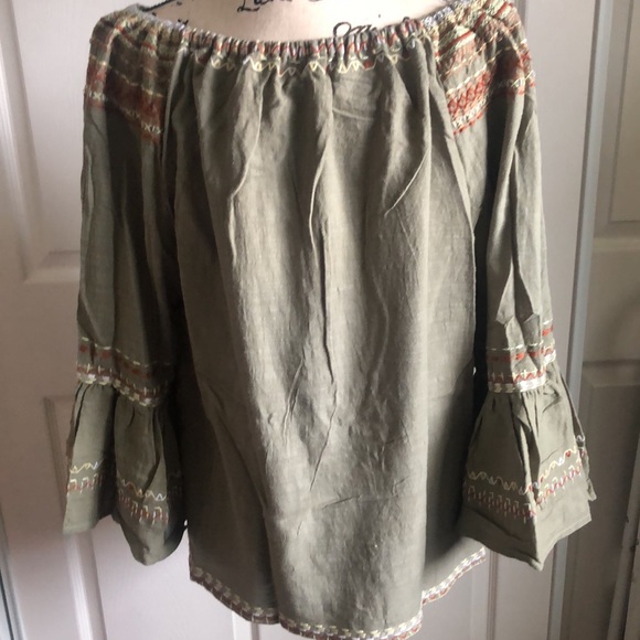 ♥️ NEW ♥️textured Moss Green Blouse with Beautiful Stitching - Picture 5 of 10